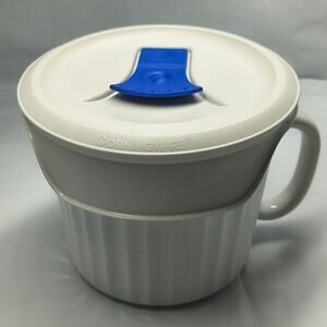 Corning Ware French White Handled 20 oz Soup Mug Cup Vented Lid GC
